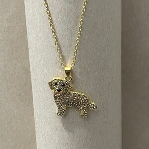 Gold Crystal Pave Dog Pendant Necklace - Gold Tone